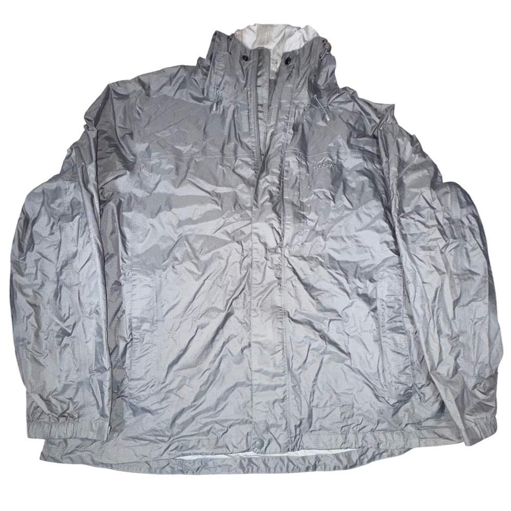 LL Bean TEK O2 Hooded Rain Jacket Mens Gray Ripstop Waterproof Shell